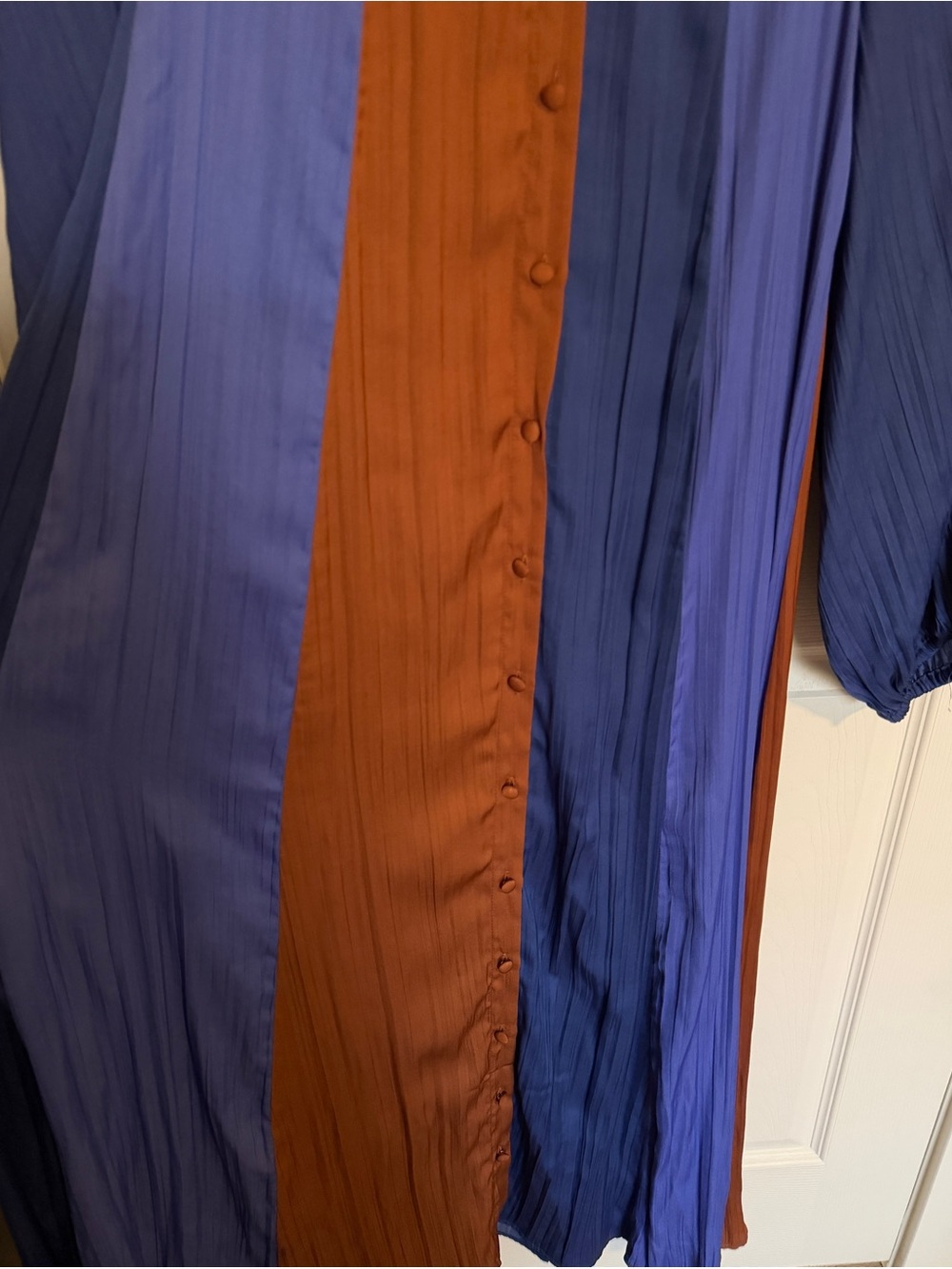 Anthropologie Maeve Medieval Blue and Rust Colorblock Tie-Waist Midi Dress Sz S - Picture 8 of 9